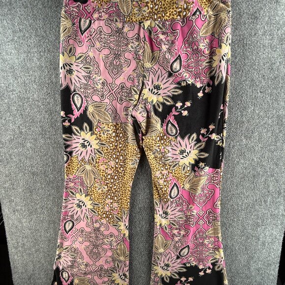 Bohemian Pink Black Paisley Floral Colorful Pants Women Soft Pull On Stretch XL - Picture 13 of 16